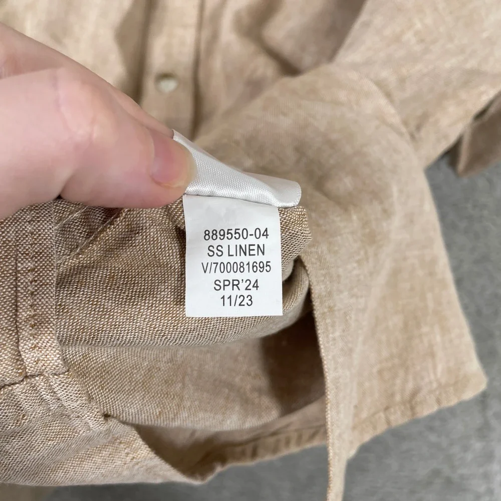 Banana Republic Shirt Mens 2XL Tan Linen Blend Short Sleeve Slim Fit Button Down